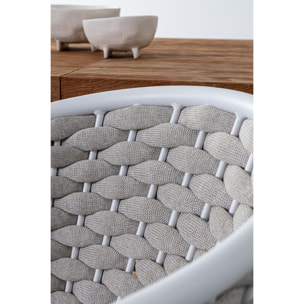 Set di 4 poltroncine MARGALIDA in alluminio bianco con intreccio in corda grigio, con braccioli