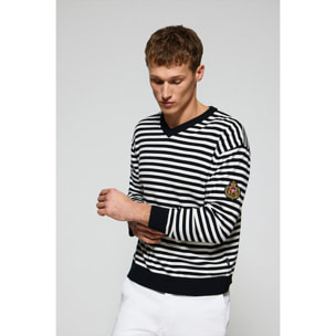 Maglione Seagull in filo blu marino con toppa nautica