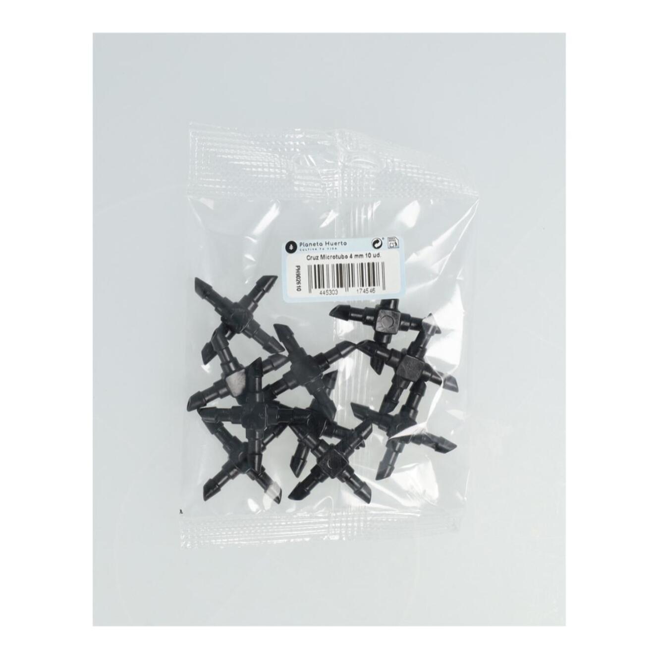 PLANETA HUERTO | Cruz para Microtubo 4 mm – Pack 10 Uds, Conector de Riego para Distribución Eficiente del Agua