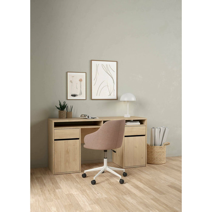 Scrivania Leepi, Scrittoio multiuso, Tavolo per ufficio porta PC, Piano di lavoro, 149x48 h77 cm, Rovere