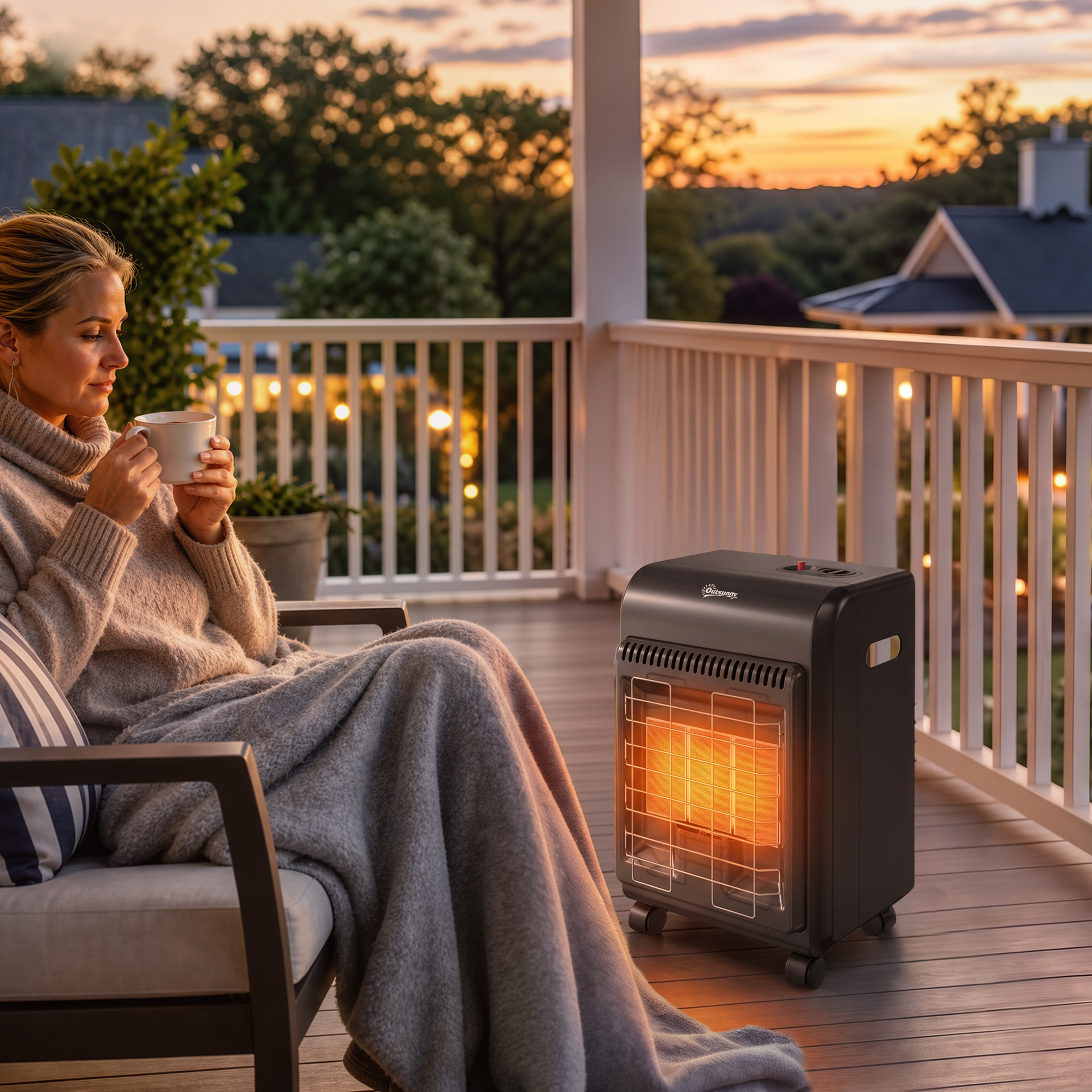 Chauffage d'appoint gaz portable 4,2kW poêle à gaz avec système ODS noir