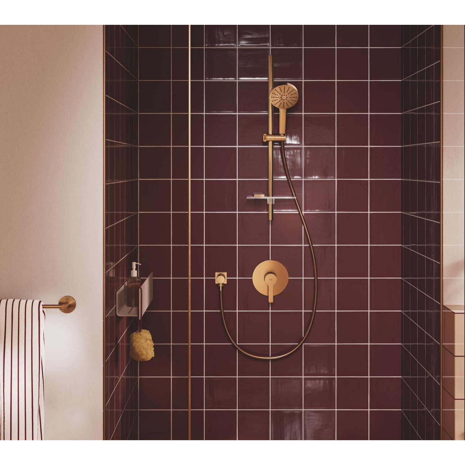 Ensemble de douche 3 jets (Pluie, Jet stimulant, Booster) - Warm Sunset brossé