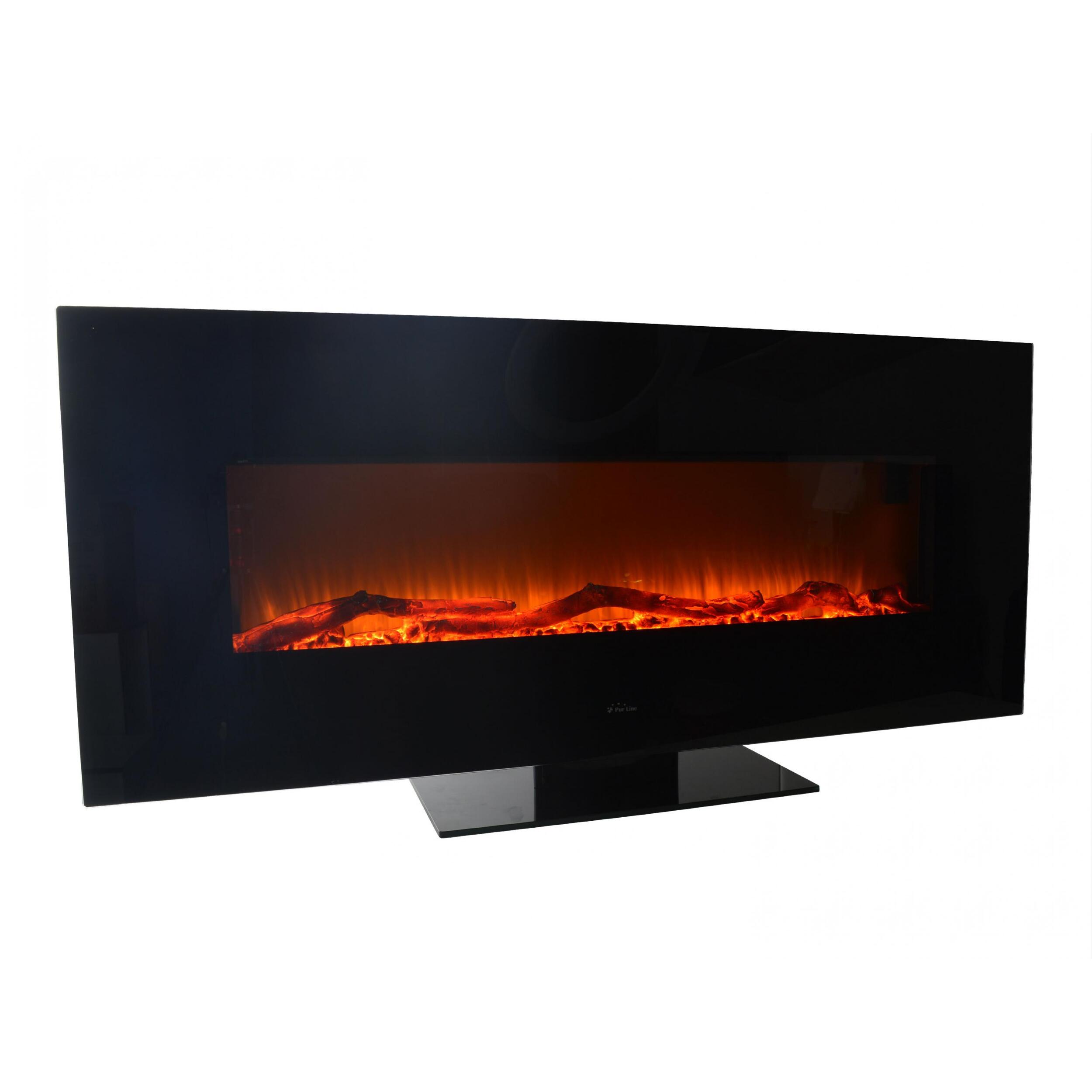 Cheminée électrique panoramique en verre trempé noir