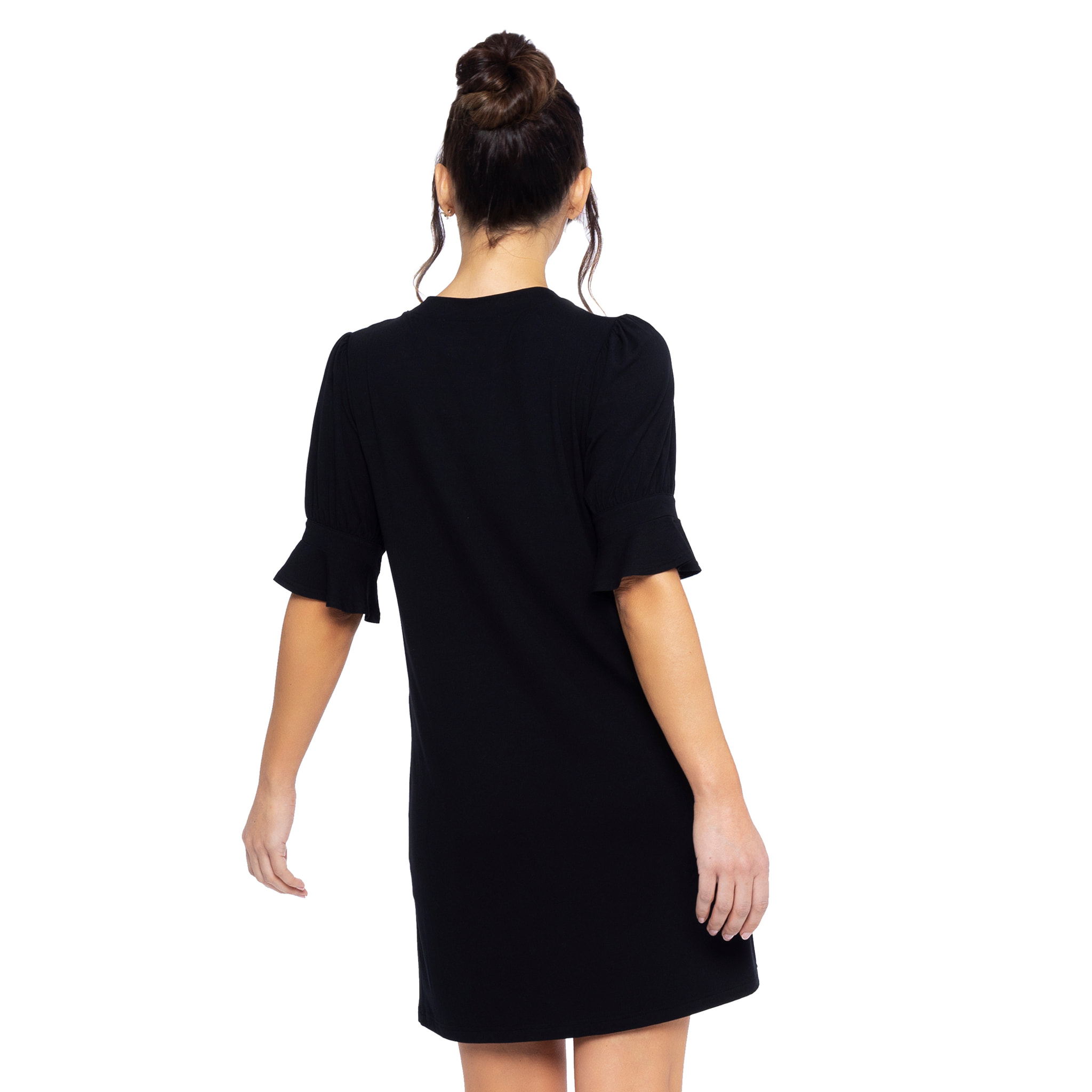 Mamatayoe Vestido Alicia Para Mujer, Manga Corta, Escote Pico, Negro