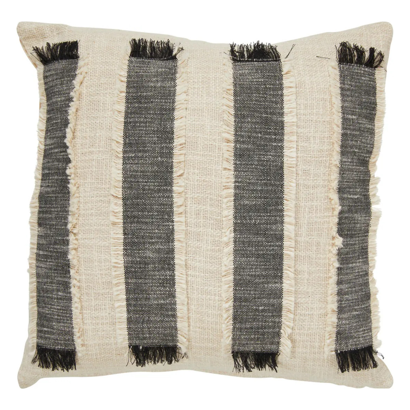 Coussin à franges "Malakite" noir & blanc 50x50cm