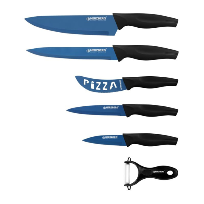 Set de 5 couteaux + économe bleu Herzberg HGKL6BLU