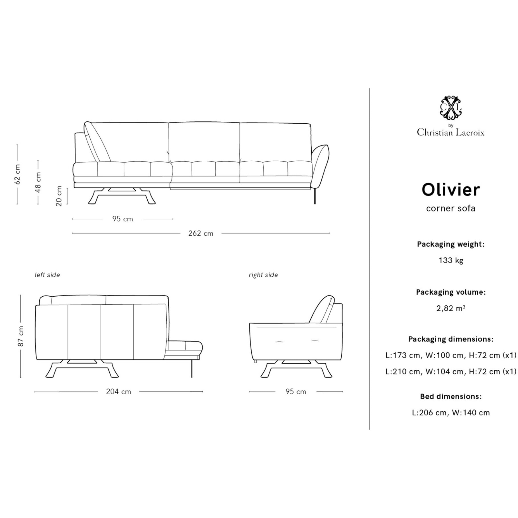 Canapé d'angle gauche convertible "Olivier" 5 places en cuir véritable gris clair