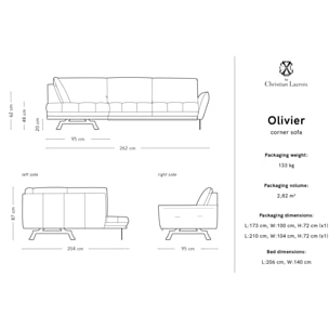 Canapé d'angle gauche convertible "Olivier" 5 places en cuir véritable gris clair