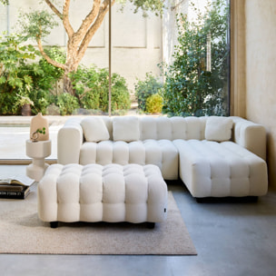 Pouf, repose-pieds pour canapé d'angle 3 places Leon bouclette texturée LEON