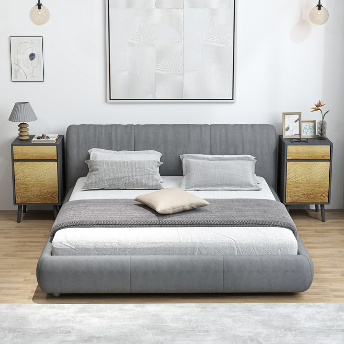 Lot de 2 chevets tables de nuit dim. 40 x 39 x 69 cm - tiroir, porte, étagère - piètement bois effet bois gris
