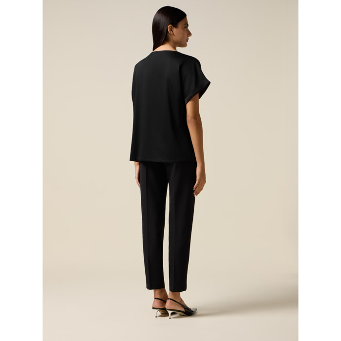 Oltre - Camiseta bimatérica con aplicaciones - Negro