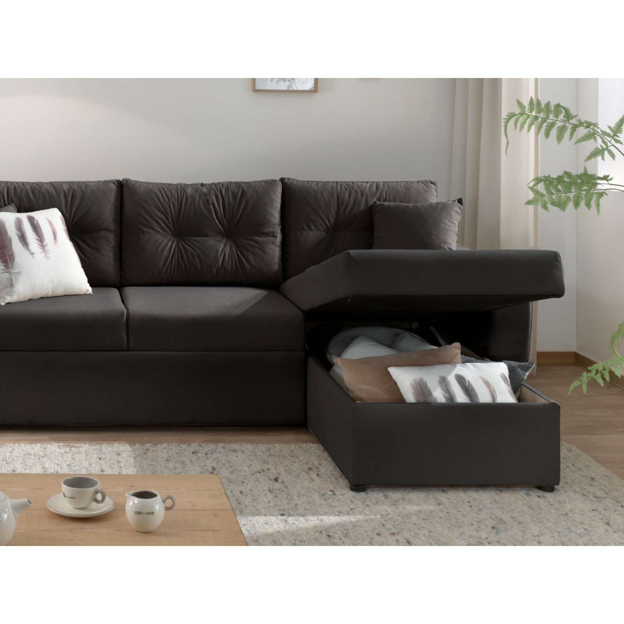 Astoria - canapé d'angle réversible - convertible avec coffre - style contemporain- 4 places - Gris foncé