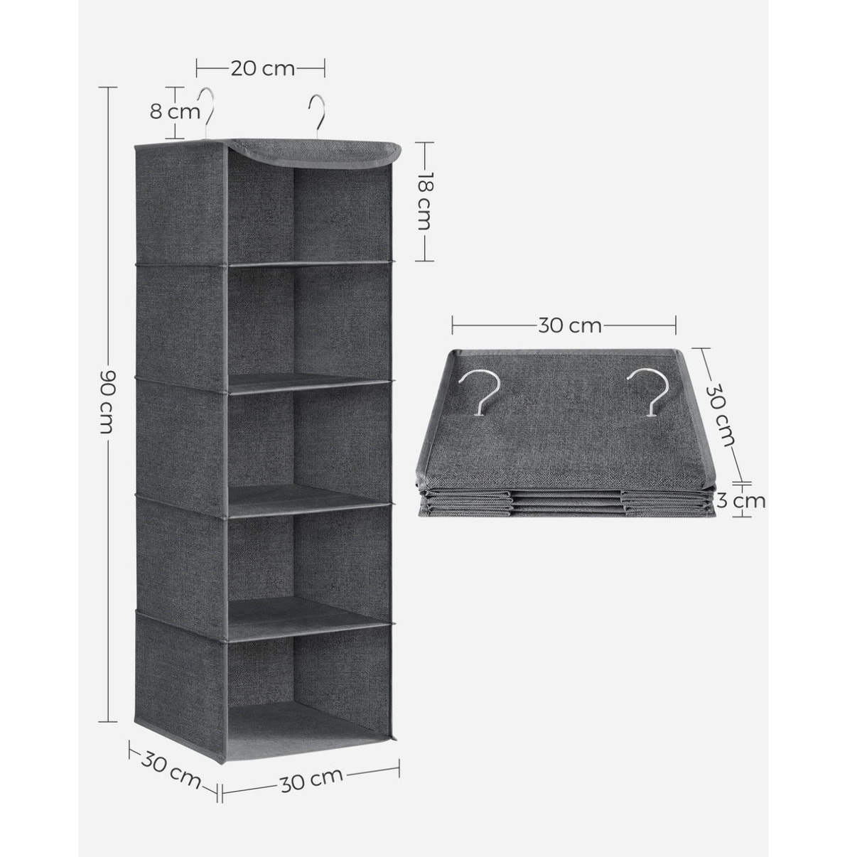 Organizer pensile grigio per armadio a 5 scomparti