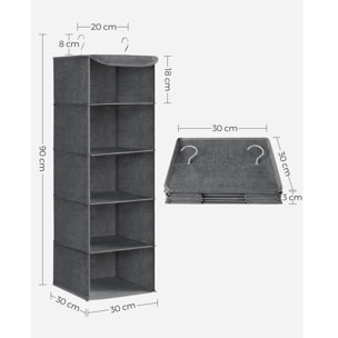 Organizer pensile grigio per armadio a 5 scomparti