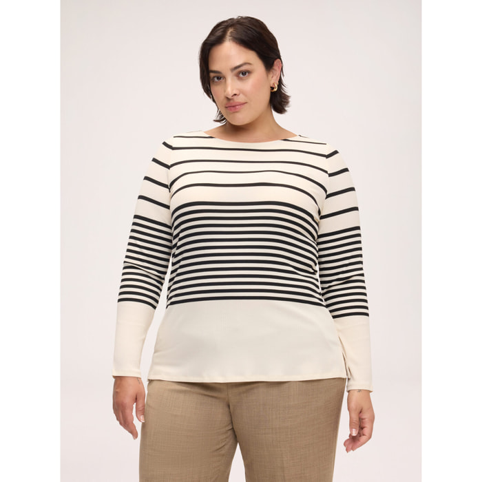 Fiorella Rubino - T-shirt a righe con scollo a barchetta - Nero