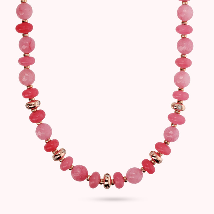 Collana Girocollo con Rondelle Étoile e Pietre Naturali di Quarzite Rosa