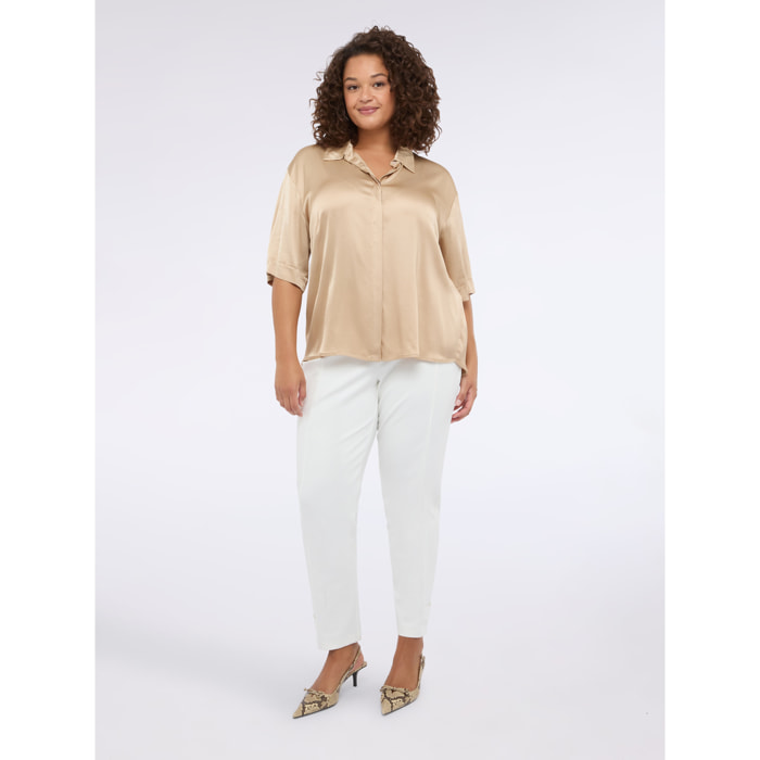 Fiorella Rubino - Camicia in raso stretch con maniche a tre quarti - Beige