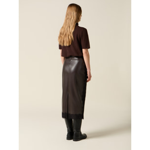 Oltre - Gonna tubino midi con inserti in pizzo - Marrone