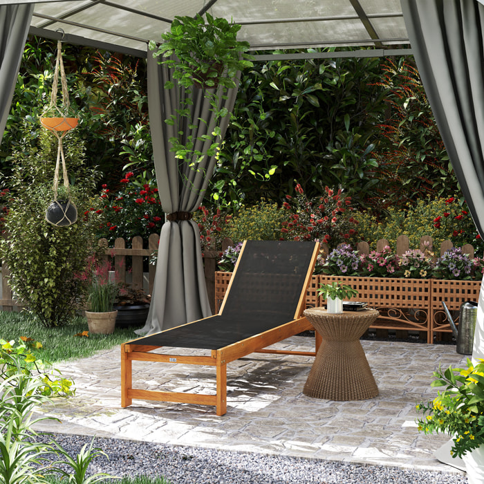 Tumbona de Madera de Acacia con Respaldo Ajustable en 4 Niveles Tumbona de Jardín Exterior con Ruedas Carga 160 kg Tumbona para Patio Terraza Balcón Teca y Negro