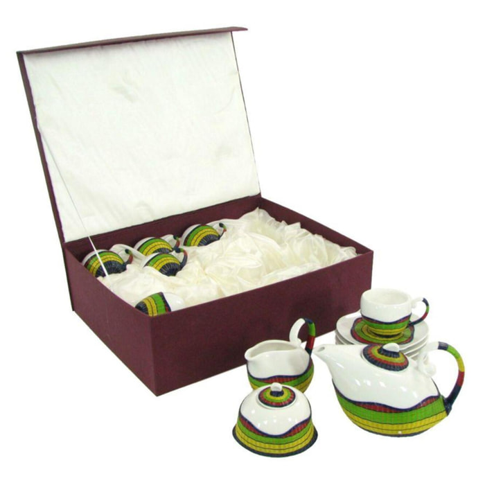 Tazza da the con teiera e lattiera 9 pezzi con decoro in bambù