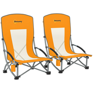 Lot de 2 chaises de plage pliantes - chaise de camping compacte légère poids net 2,7 Kg - métal polyester textilène orange