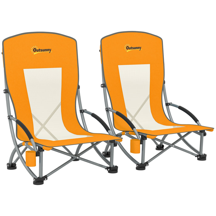 Lot de 2 chaises de plage pliantes - chaise de camping compacte légère poids net 2,7 Kg - métal polyester textilène orange