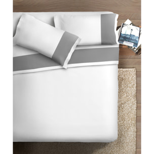 Completo letto bordo RASO IPERSAN Puro Coton Grigio fondo Bianco
