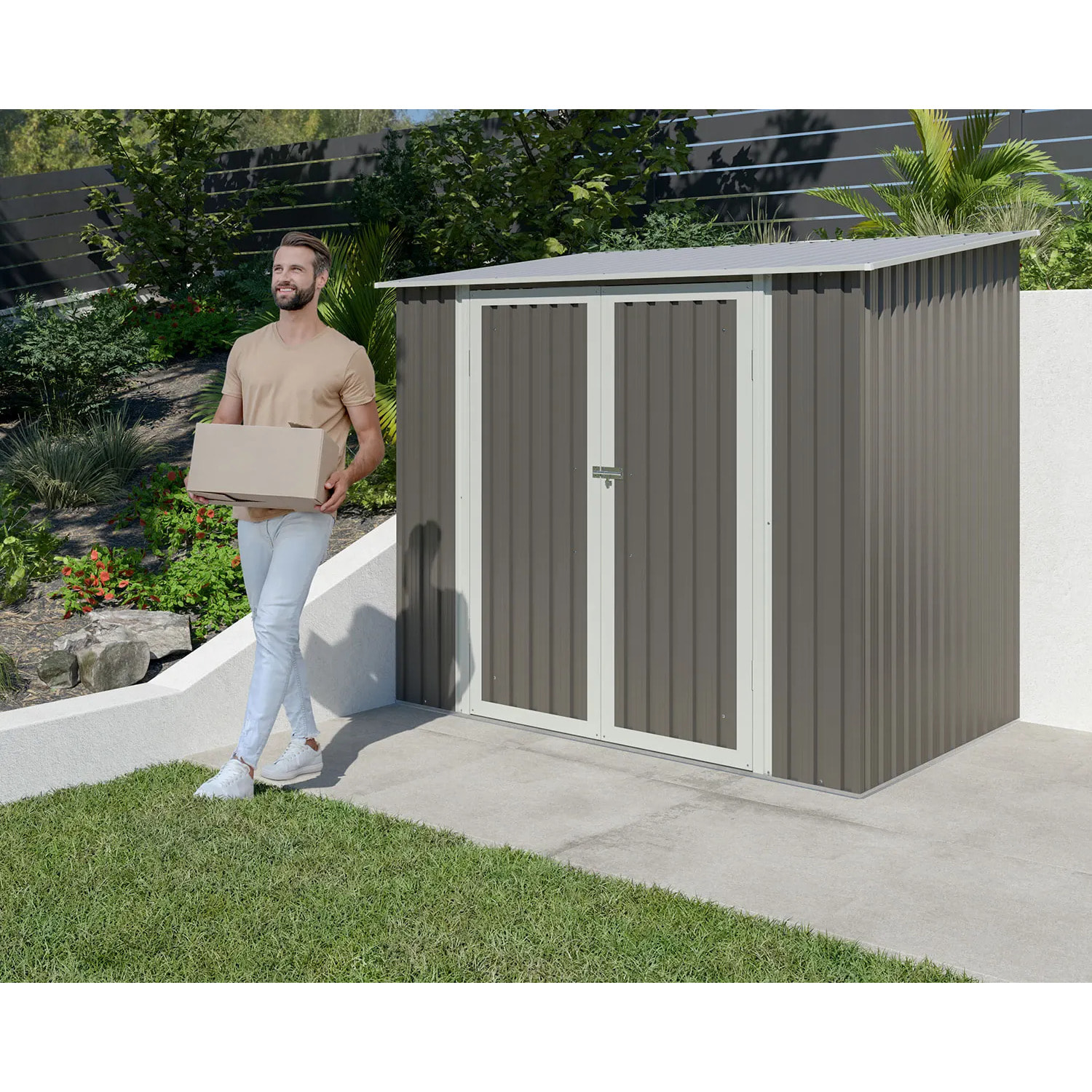 Abri de jardin métal taupe 2,94 m² + kit d'ancrage