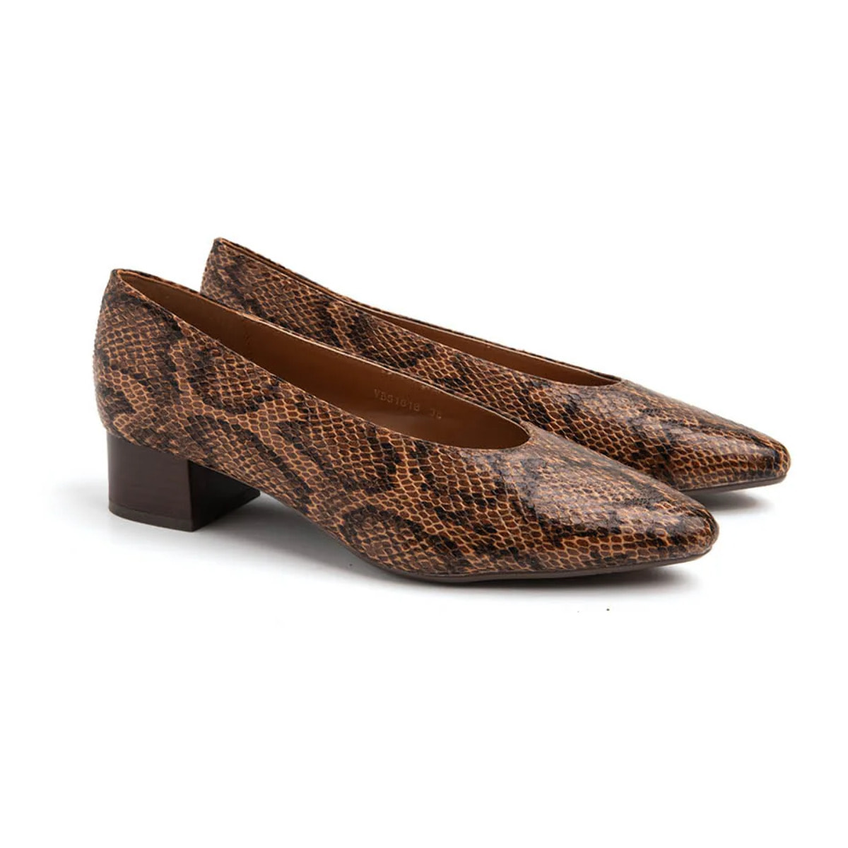 Ballerina con scollo a cuore e tacco 5 cm - MARRONE