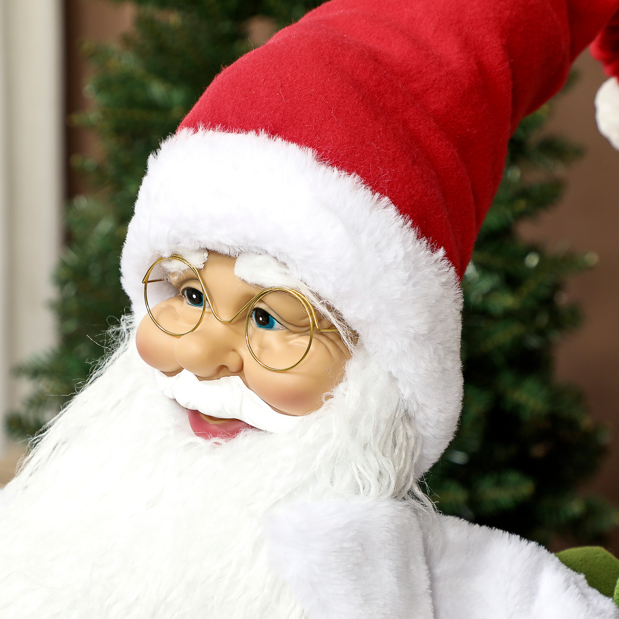 Figurine de Père Noël, debout de Père Noël rouge traditionnelle 120 cm, commande vocale, lumières LED scintillantes, musique, bras pliables, pour les décorations d'intérieur et de fête
