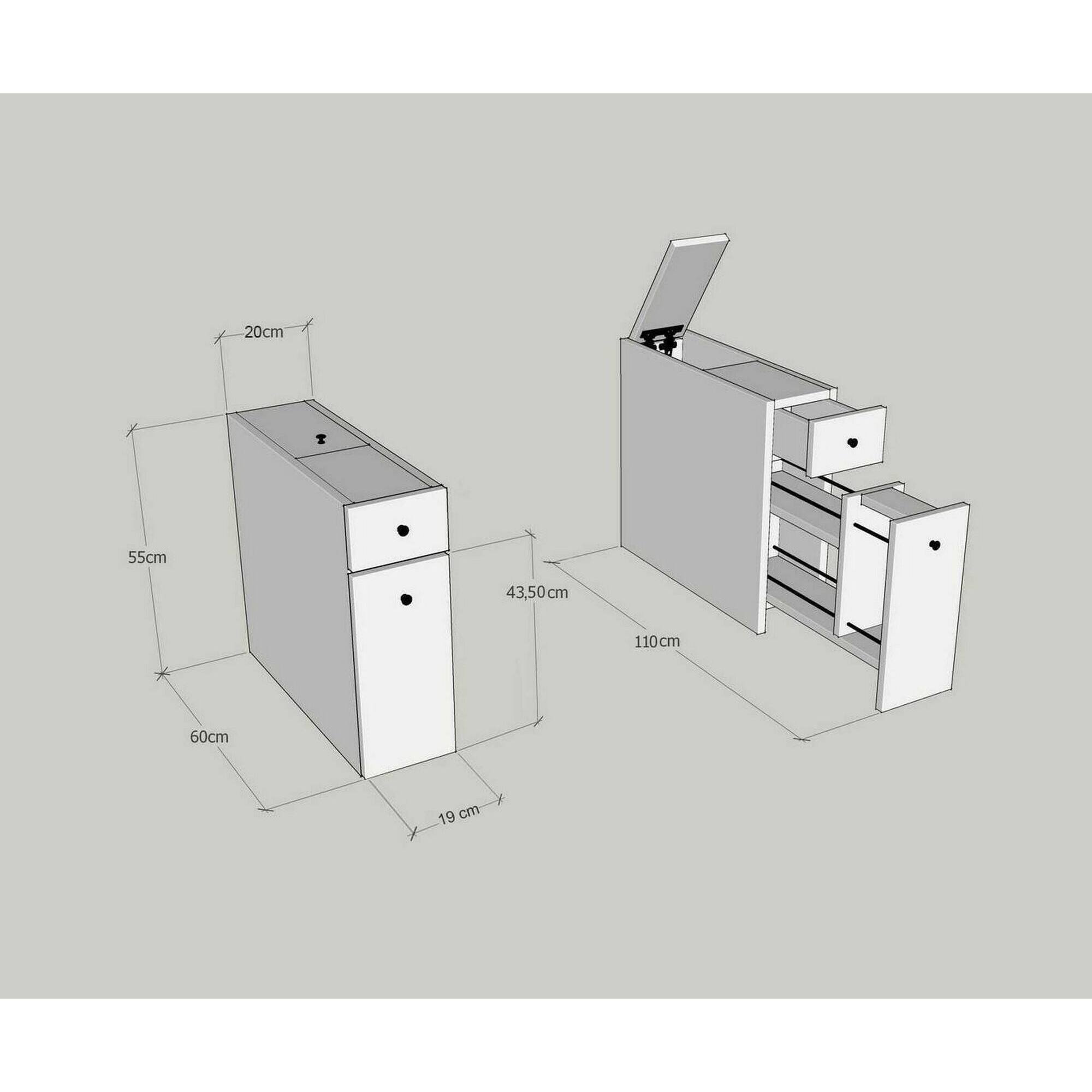 Mobile sottolavabo Isidora, Mobiletto da bagno, Contenitore porta lavabo, Armadio per lavandino, 20x60h55 cm, Bianco