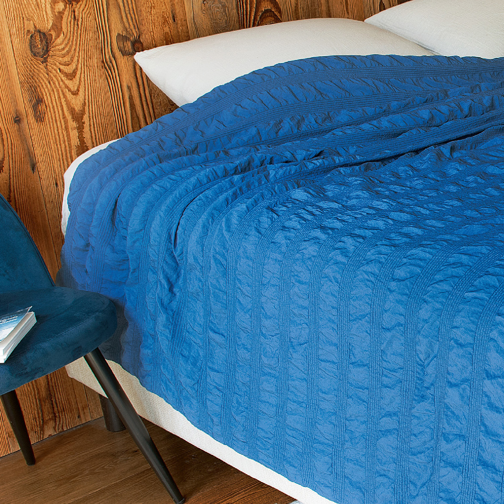 Jeté de lit  - Effet Seersucker - Bleu