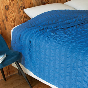 Jeté de lit  - Effet Seersucker - Bleu