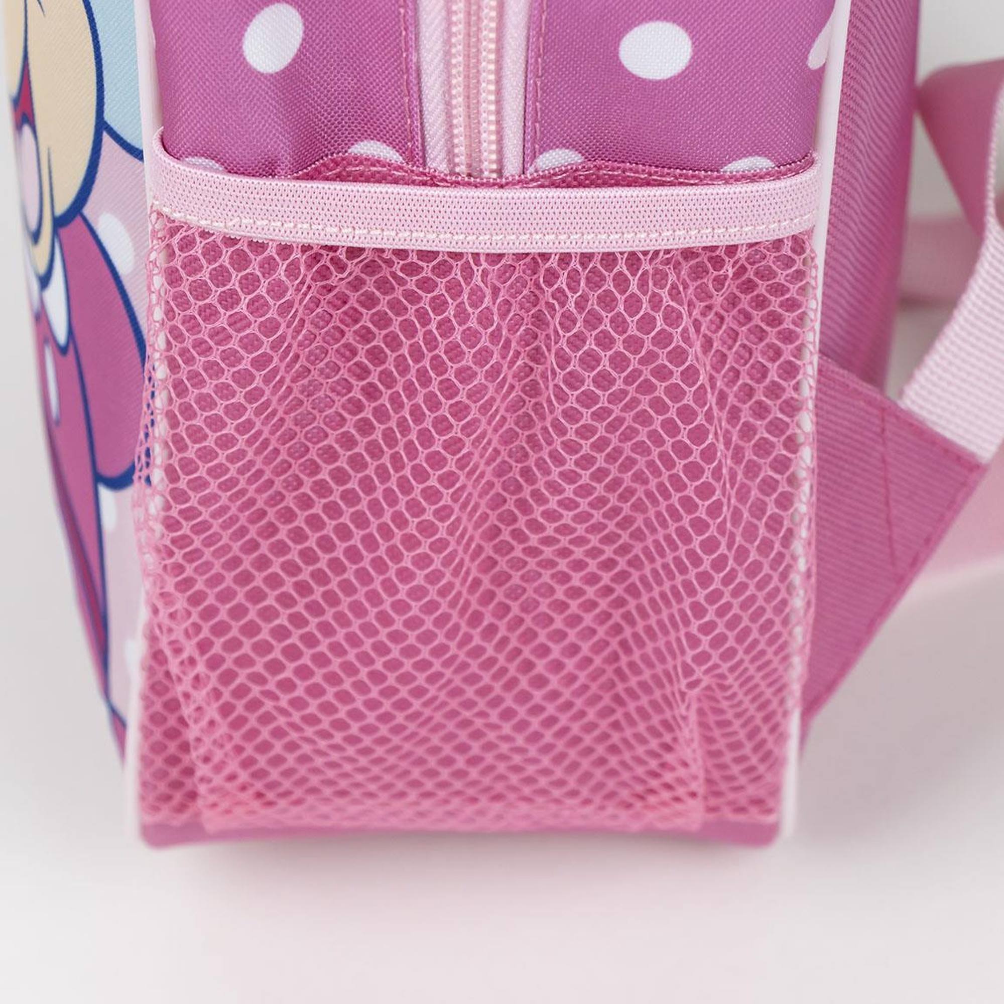 Mochila infantil escolar de minnie mouse - color rosa - 25x20x29 cm - fabricada en poliéster - con cierre de cremallera - estampado de minnie