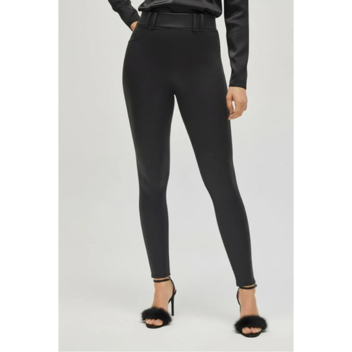 Pantaloni termici neri attillati effetto pelle elasticizzata