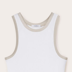 Motivi - Tank top de canalé con bordes de lúrex - Blanco