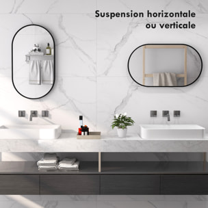 Miroir mural ovale dim. 40L x 70H cm cadre alu. noir