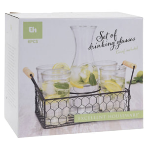 Well home juego de 4 vasos de 450ml + jarra de 1l en vidrio