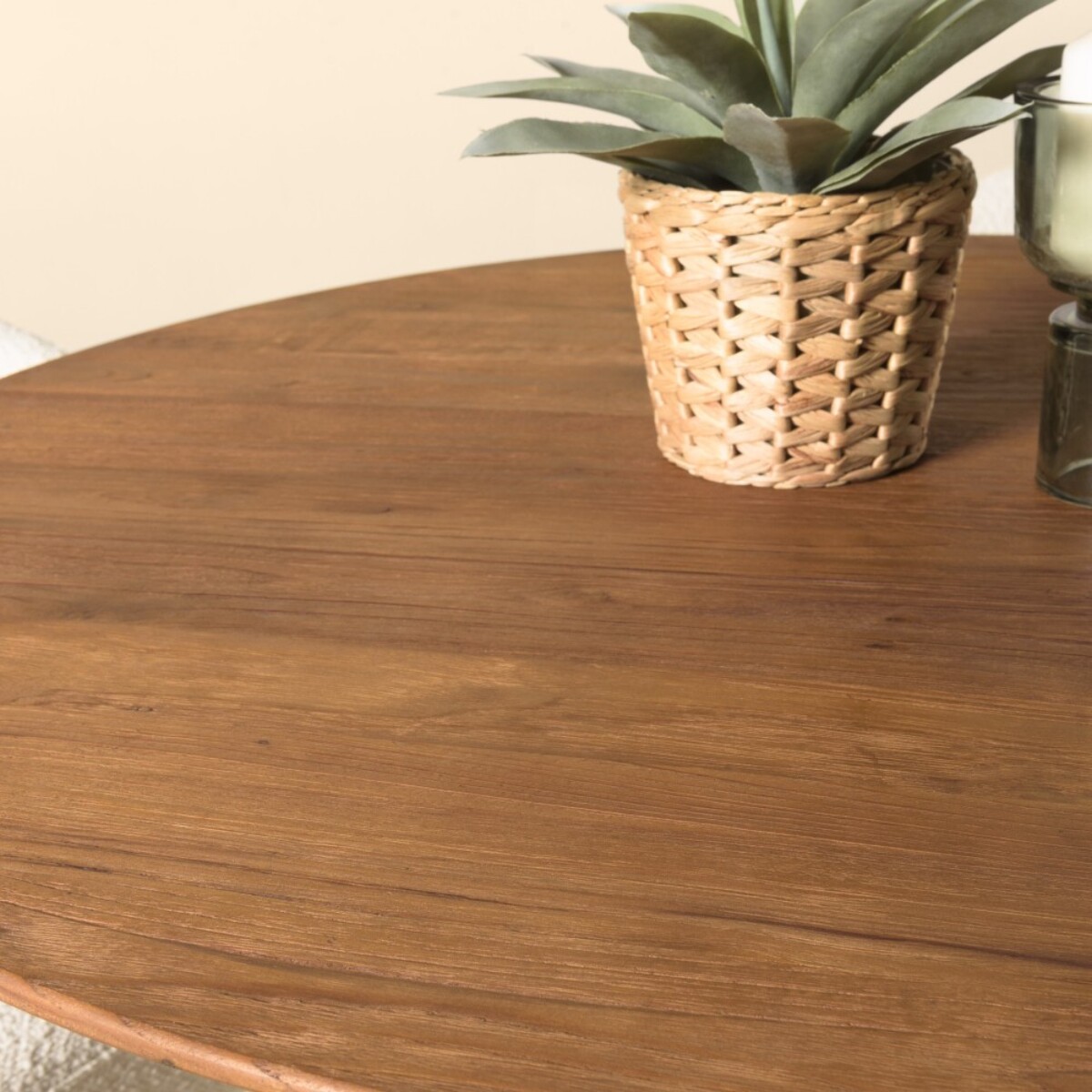 SIXTINE - Table à manger ronde en bois de teck recyclé D100cm