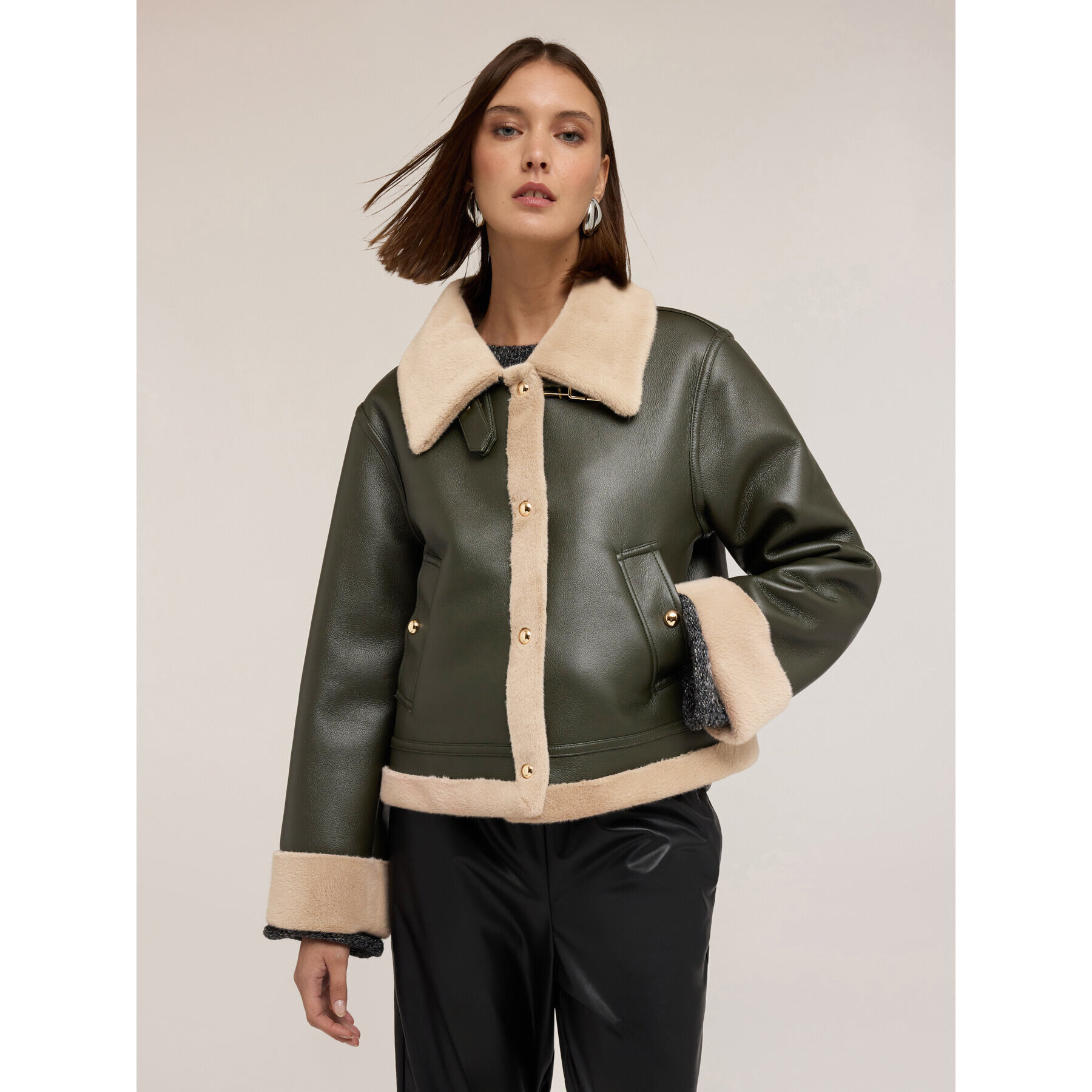 Motivi - Giubbotto effetto shearling con bottoni - Verde