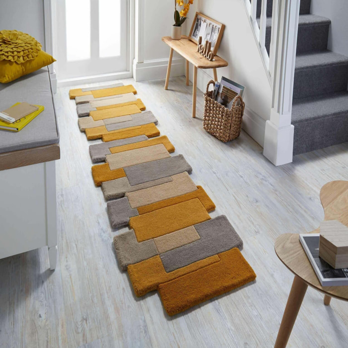 Tapis de couloir en laine COLLAGE Jaune