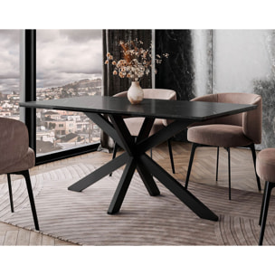 Tom - table à manger - plateau effet marbre - pieds en métal - 4 à 6 personnes - Noir