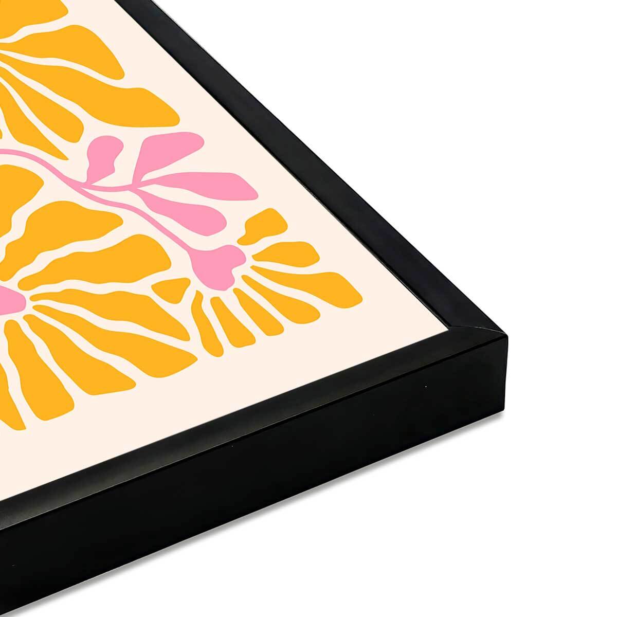 Affiche encadrée fleurs jaunes et roses stylisées Affiche + cadre en métal - Noir