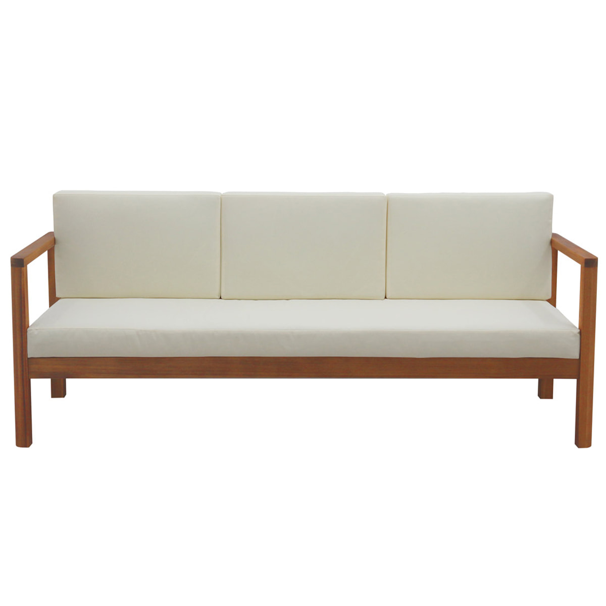 Canapé de jardin 3 places en bois massif et coussins déhoussables beige naturel L190 cm AKIS