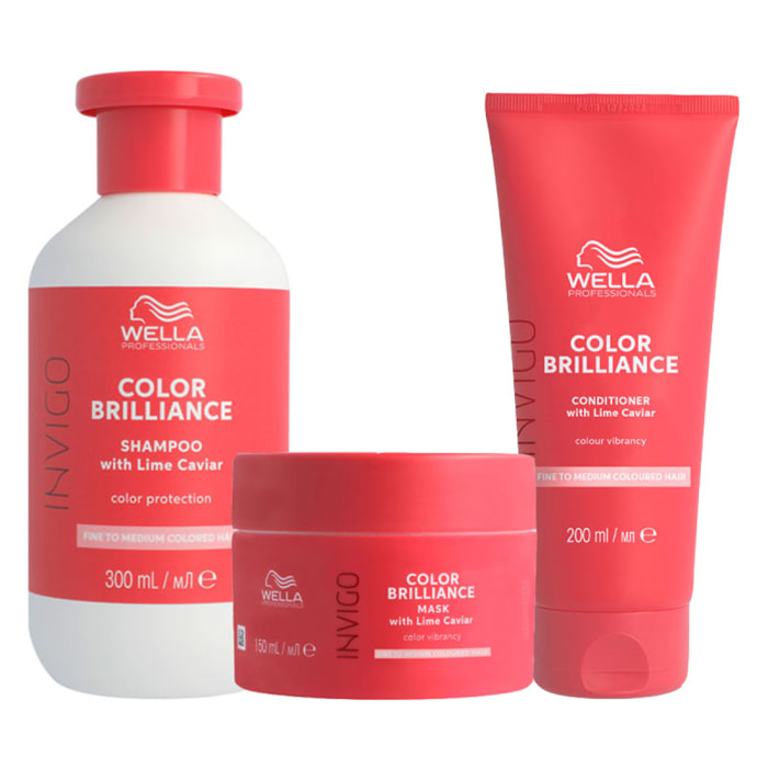 WELLA Kit Invigo Color Brilliance Champú Cabello Fino 300ml + Mascarilla 150ml + Acondicionador 200ml