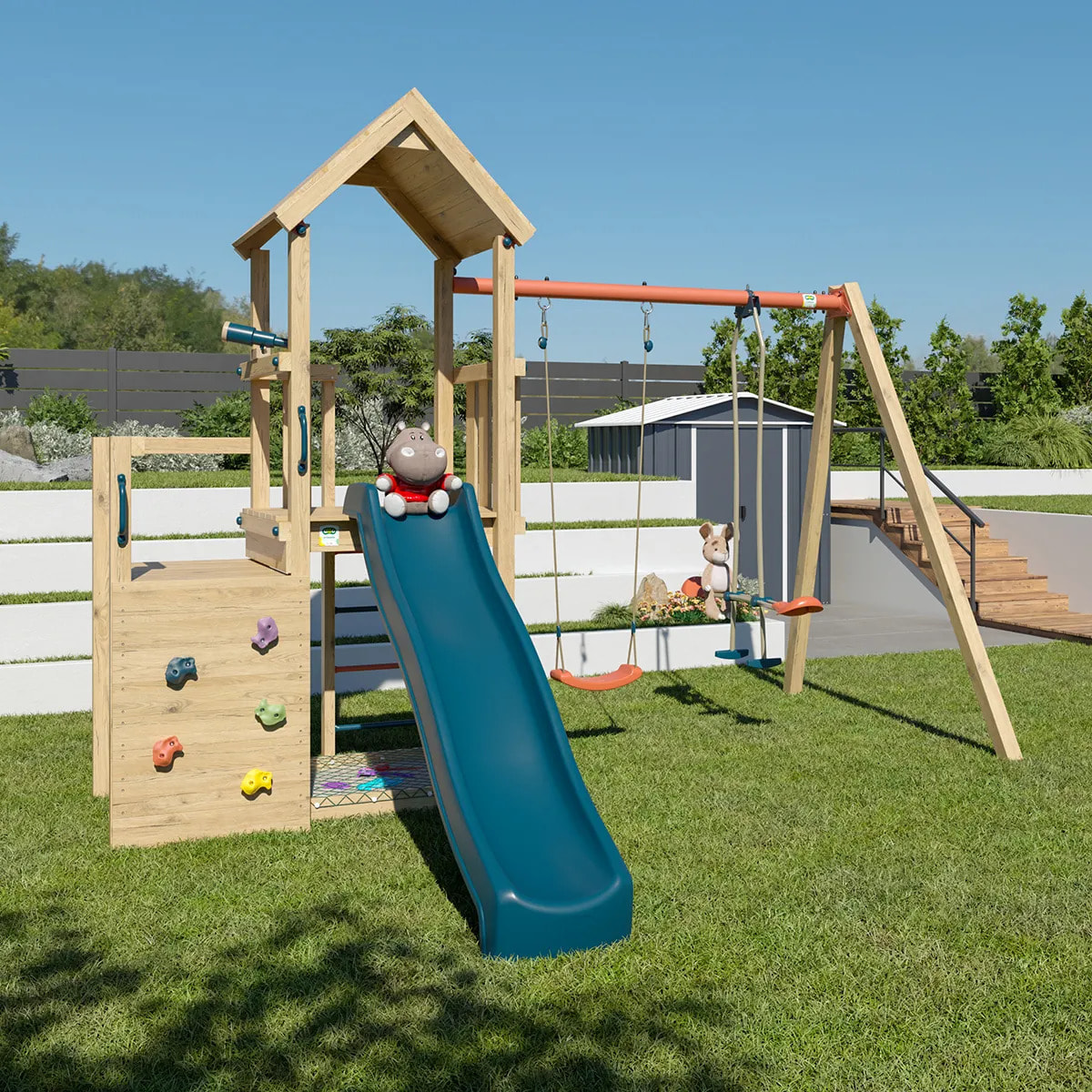 Aire de jeux en bois poutre métal 2,30 m XCHANGE PLAYER