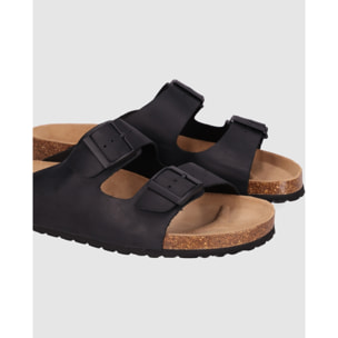 Sandalias de Piel - Negro - Tacón: Bajo