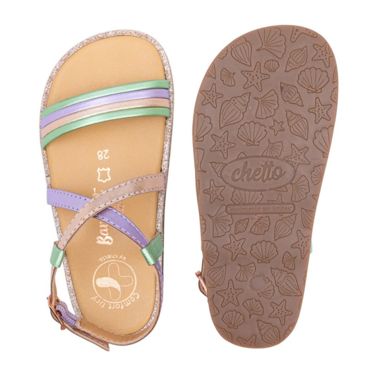 SANDALIA BAREFOOT DE PIEL CHETTO TIRAS ORO ROSADO