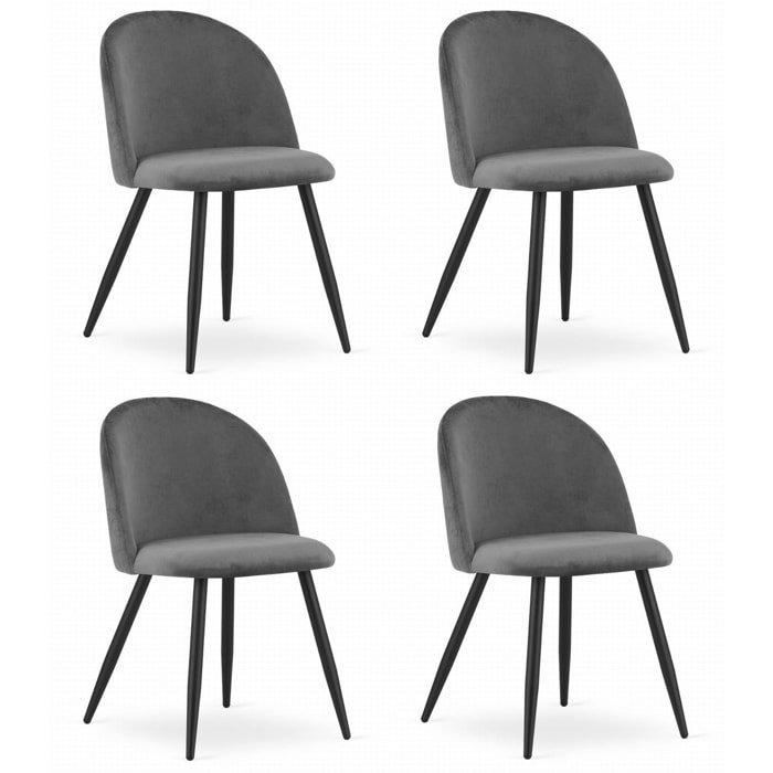 Set di 4 sedie Bello in velluto grigio scuro con gambe nere