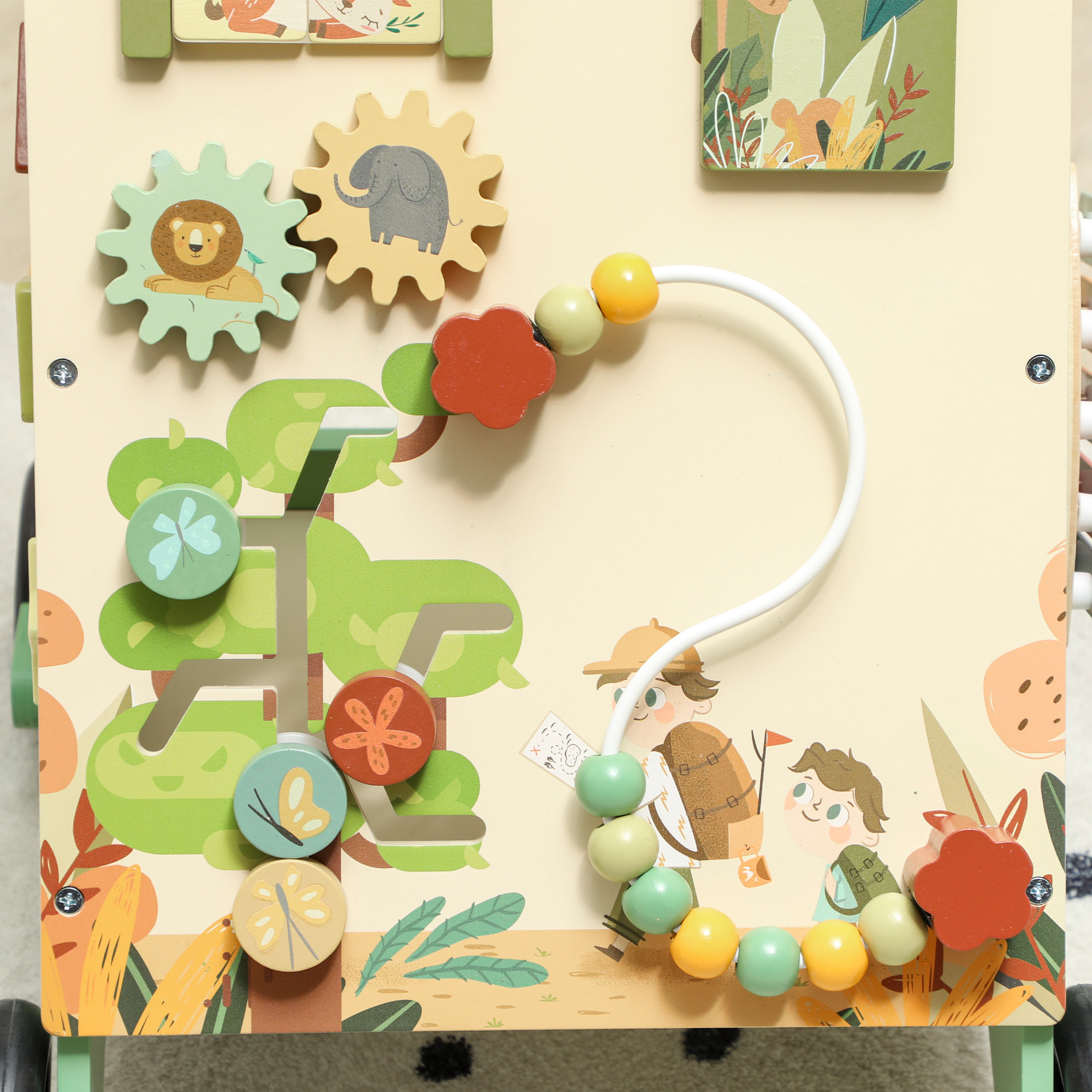 Andador Madera Bebé, Juguete de Andador, Centro de Actividades de Aprendizaje Montessori Control de Velocidad, con Xilófono, Engranajes, Laberinto, Cuentas, Para Niños de +18 Meses, Verde